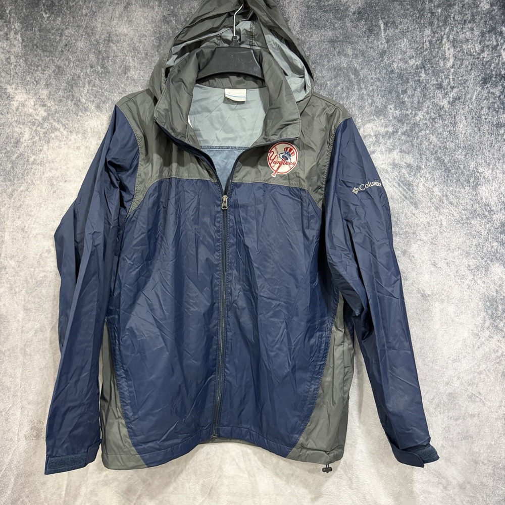 Columbia New York Yankees Men's M Hooded Windbreaker Jacket Navy Gray MLB